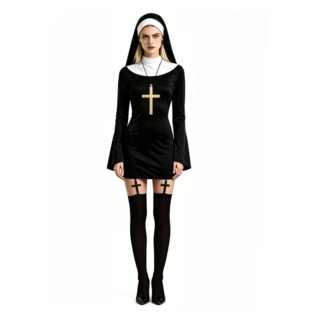 Halloween Nonnen Kostuum - 4-Delig voor Dames
