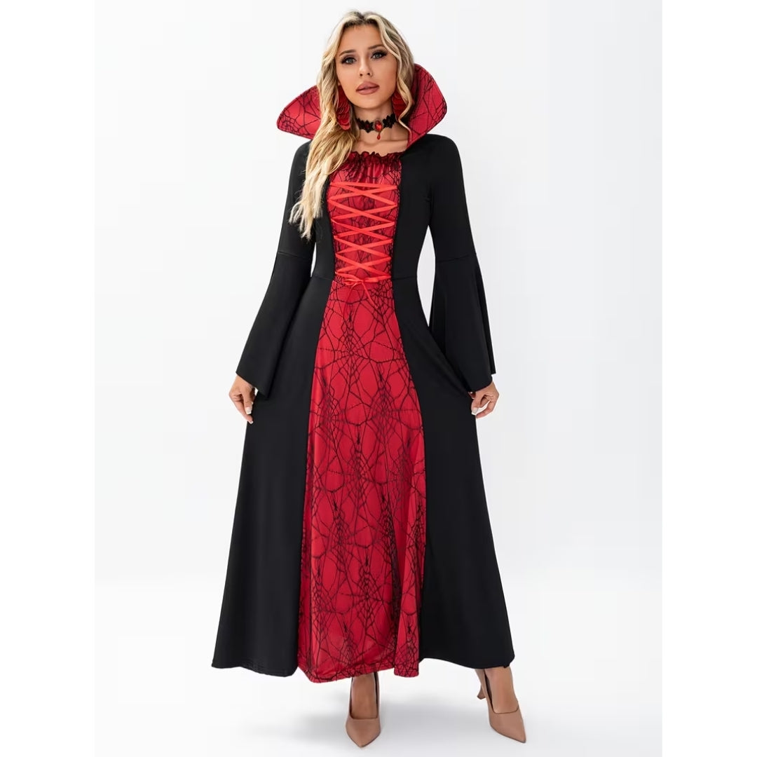 Halloween Vampier Kostuum met Hoge Kraag - Rood