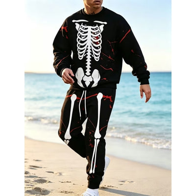 Halloween Skelet Kostuum - 2-Delig met Bottenprint voor Heren
