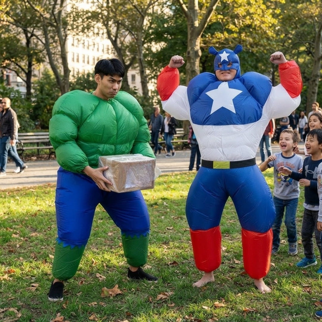 Halloween Kostuum Hulk en Captain America - Opblaasbare Superhelden