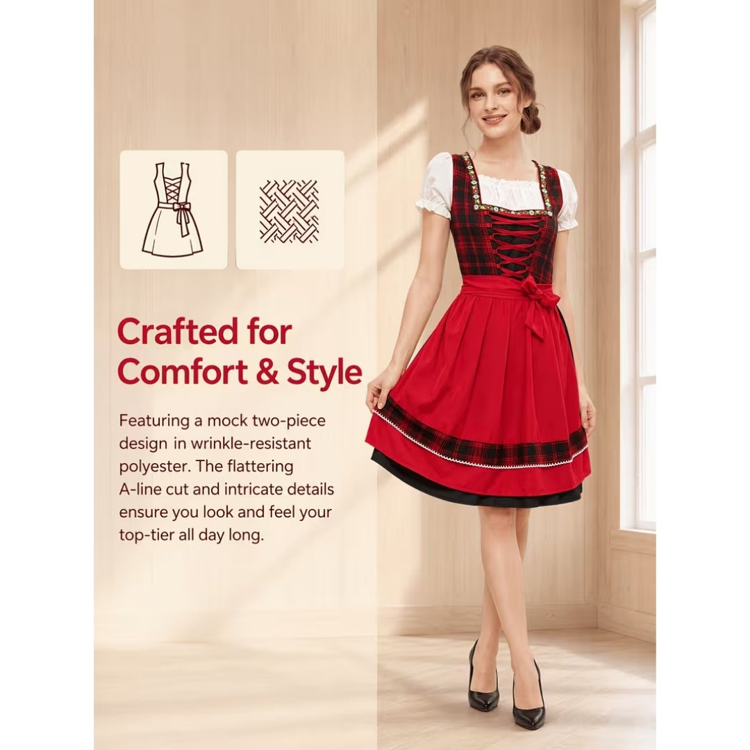 Geruite Oktoberfest Dirndl met Afneembaar Schort - Elise