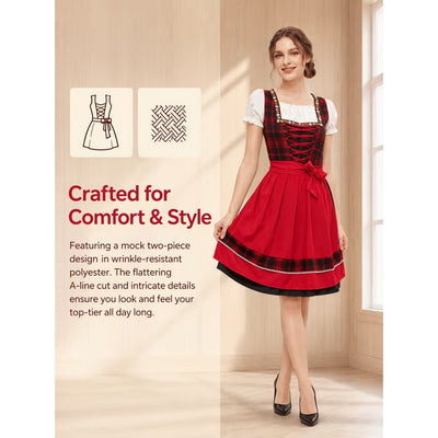 Geruite Oktoberfest Dirndl met Afneembaar Schort - Elise