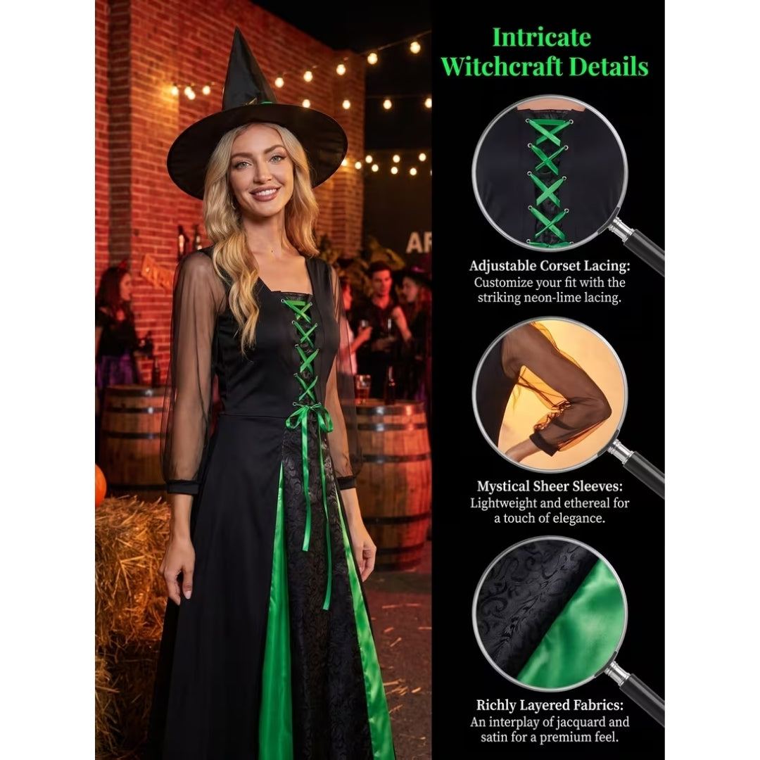 Halloween Heksen Kostuum - Middeleeuwse Stijl met Hoed