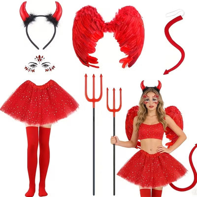 Halloween Duivel Outfit Dames - 7-Delig met Vleugels en Tutu