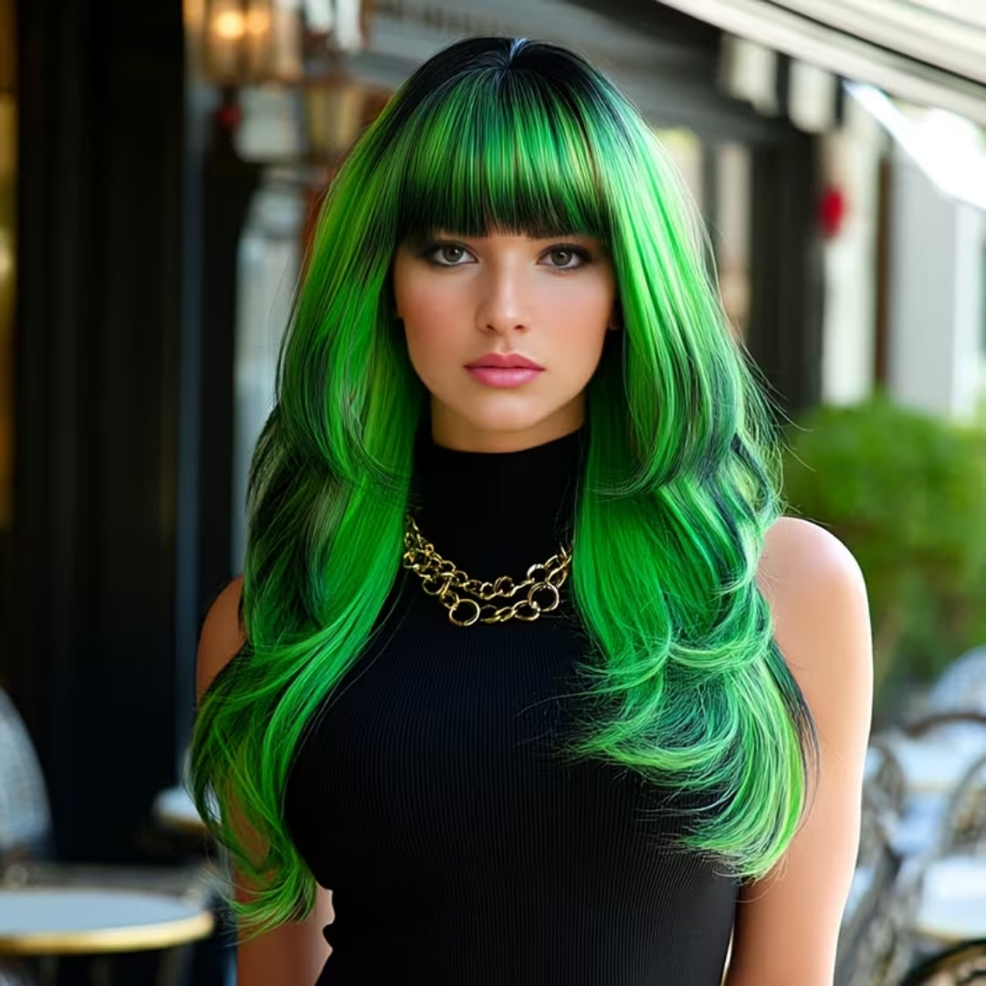 Halloween Pruik Groen - Lang en Golvend met Pony