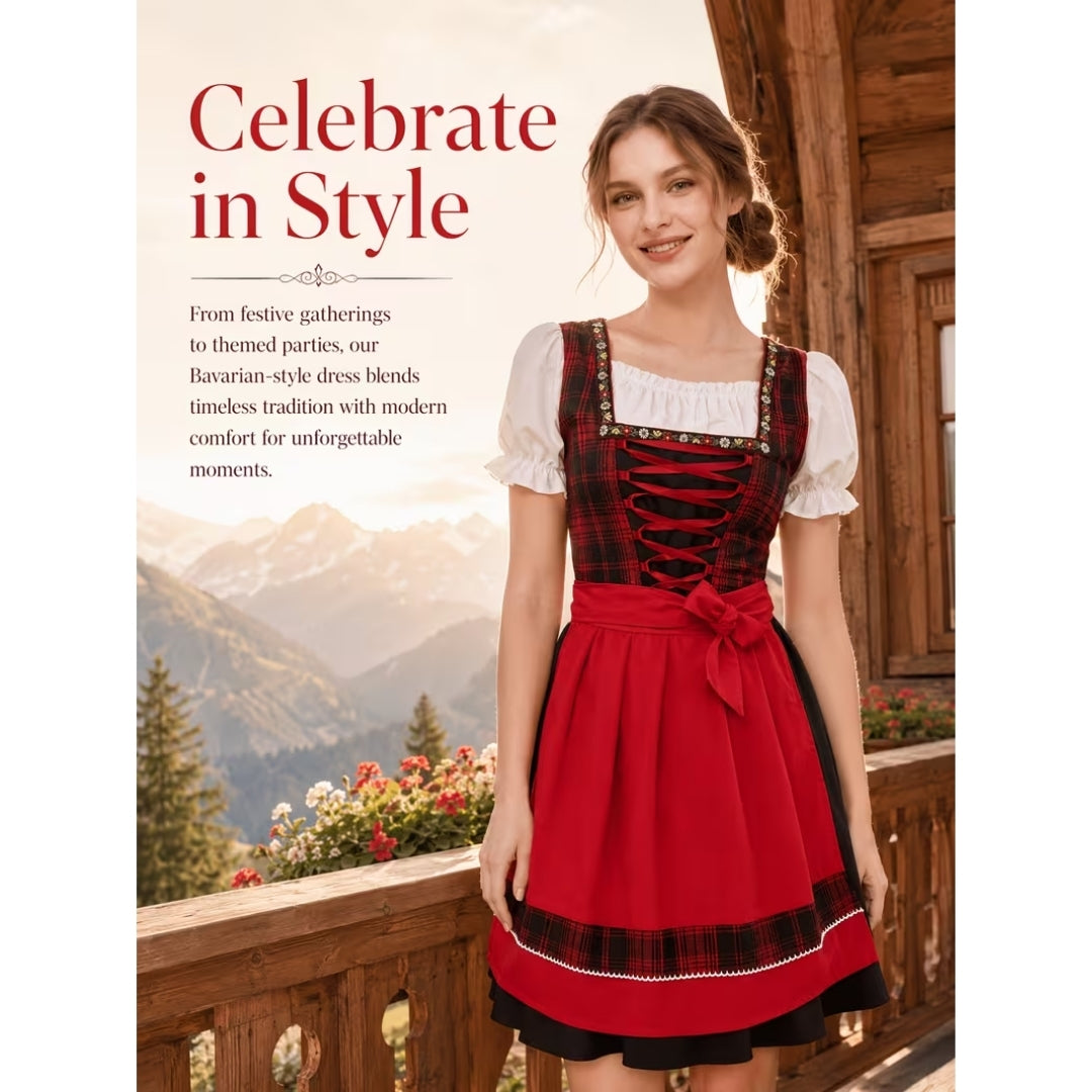 Geruite Oktoberfest Dirndl met Afneembaar Schort - Elise
