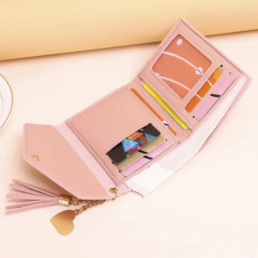 Portemonnee - Compact Mini Model Met Kwastje En Zes Kaartvakken