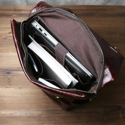 Laptoptas - Leren Rugmodel Met Ruime Vakken