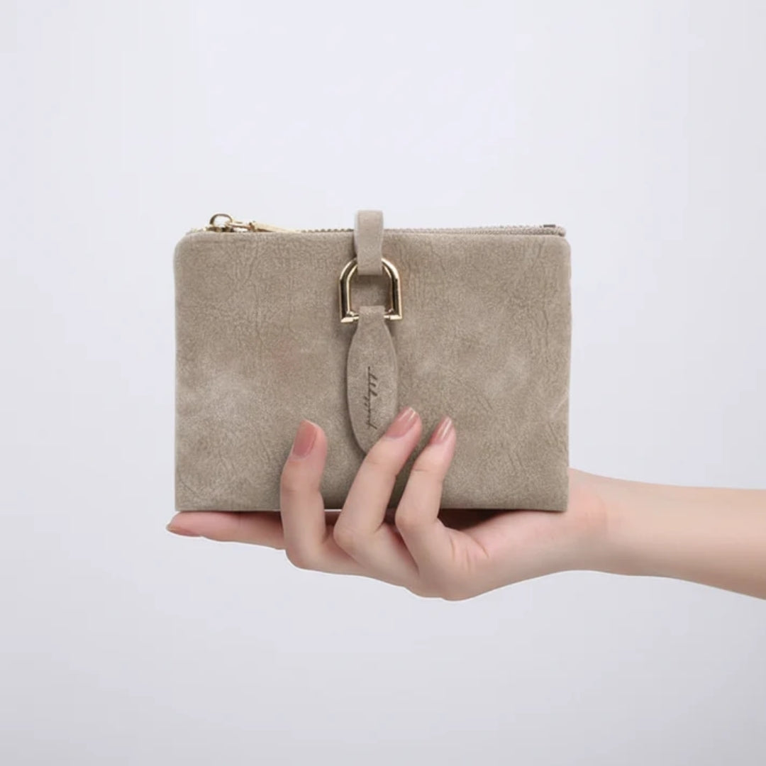 Dames Portemonnee - Compact Vintage Model met Drukknoop en Rits