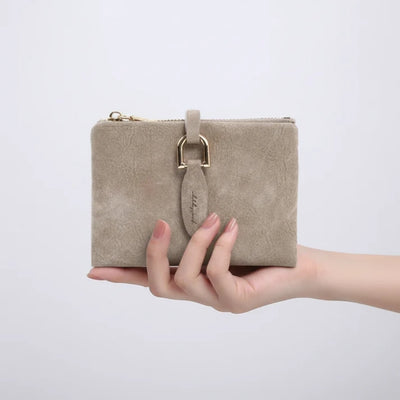 Dames Portemonnee - Compact Vintage Model met Drukknoop en Rits