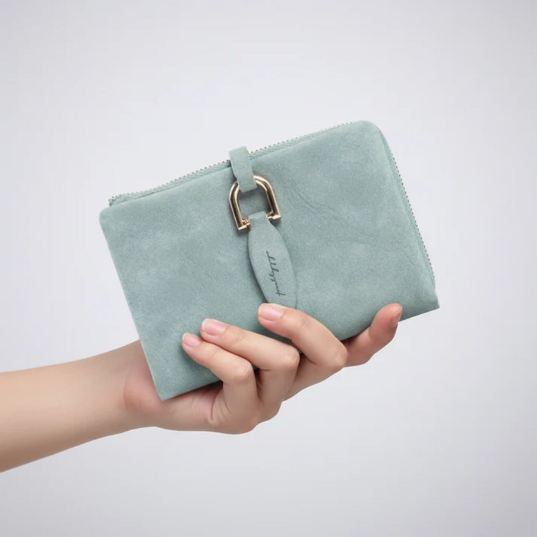 Dames Portemonnee - Compact Vintage Model met Drukknoop en Rits