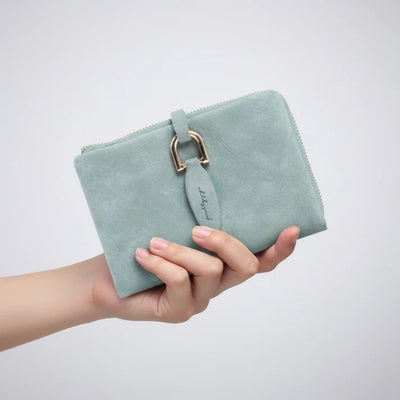 Dames Portemonnee - Compact Vintage Model met Drukknoop en Rits