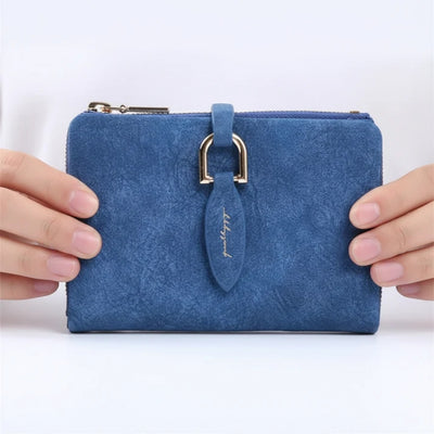 Dames Portemonnee - Compact Vintage Model met Drukknoop en Rits