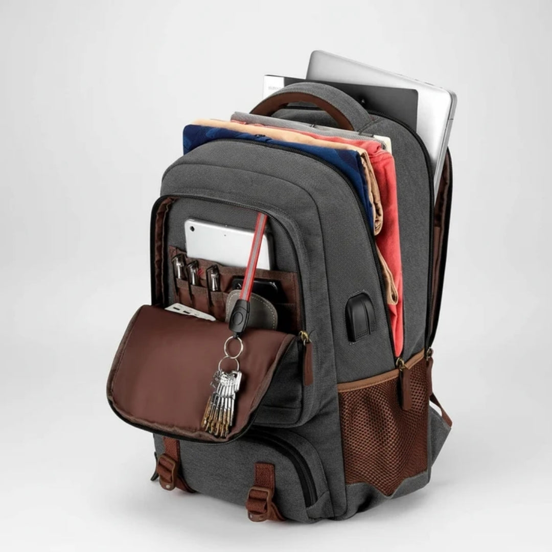 Laptop Rugzak - Ruim Canvas Model met USB-Poort en Diefstalbeveiliging