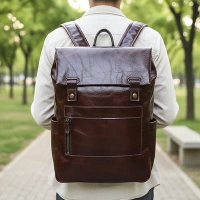 Laptoptas - Leren Rugmodel Met Ruime Vakken