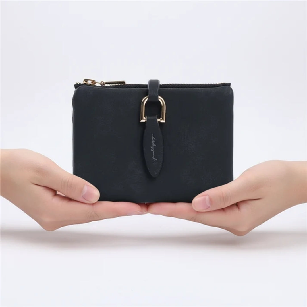 Dames Portemonnee - Compact Vintage Model met Drukknoop en Rits