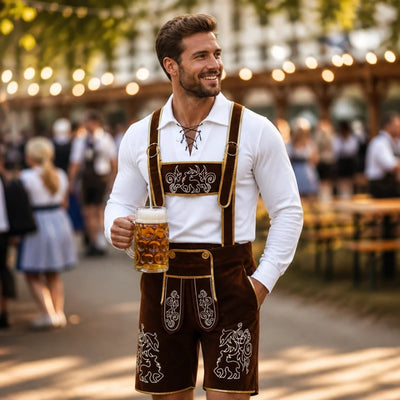 Oktoberfest Kostuum Heren - Driedelige Beierse Stijl Met Bovenstuk, Broek En Kousen