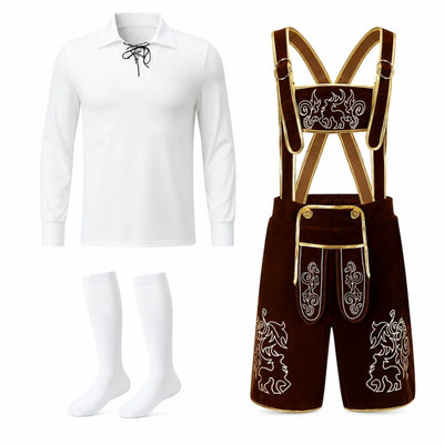 Oktoberfest Kostuum Heren - Driedelige Beierse Stijl Met Bovenstuk, Broek En Kousen