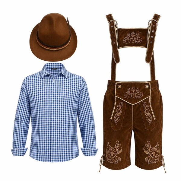 Costume d’Oktoberfest pour hommes - Style bavarois avec chemise, chapeau, bretelles et chaussettes