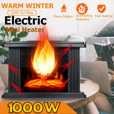 Elektrische Mini Haard - Compacte 1000W Verwarming Met Vlameffect En Afstandsbediening