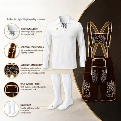 Oktoberfest Kostuum Heren - Driedelige Beierse Stijl Met Bovenstuk, Broek En Kousen