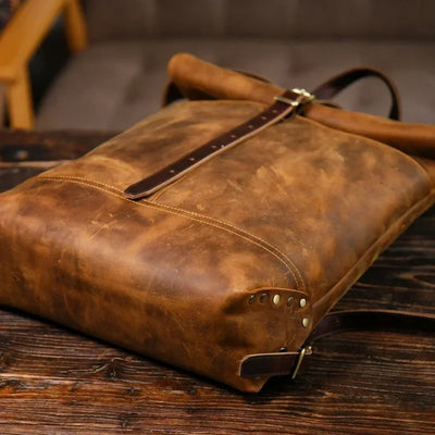 Leren Reistas - Vintage Rugmodel met Royale Opbergruimte