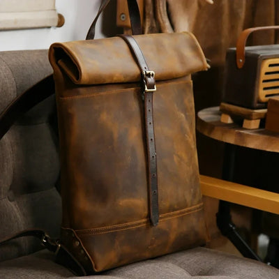 Leren Reistas - Vintage Rugmodel met Royale Opbergruimte