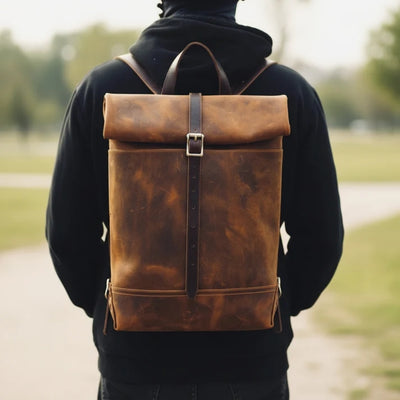 Leren Reistas - Vintage Rugmodel met Royale Opbergruimte