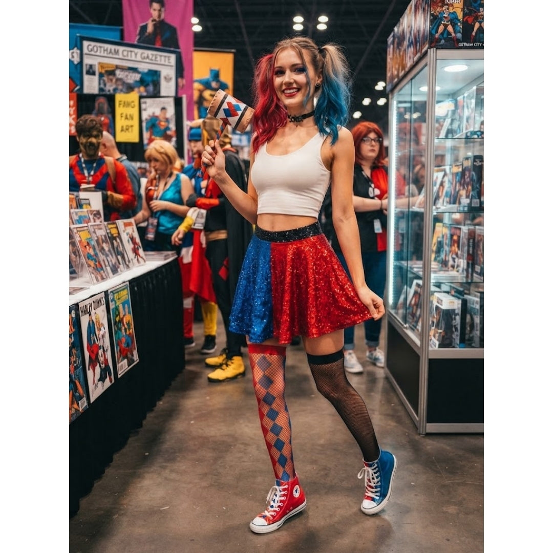 Halloween Harley Quinn Rok - Blauw/Rood