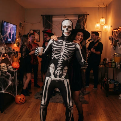 Halloween Skelet Kostuum - Complete Morphsuit met Hoofdbedekking