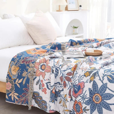 Omkeerbare Deken Met Bloemendesign & Jacquard-Structuur