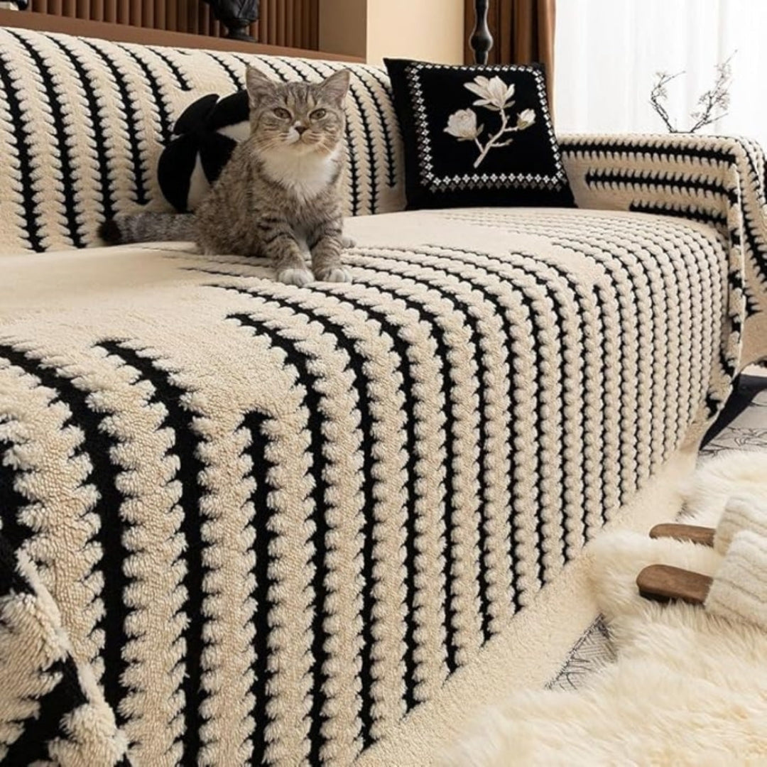 Sofa Cover - Pluche Getufte Afwerking met Antislip en Vintage Lijnpatroon