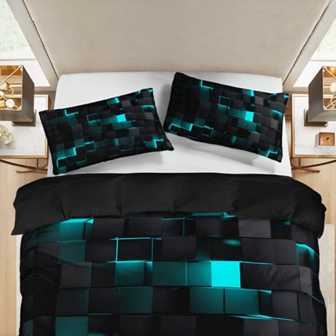 Dekbedovertrek - Neon 3D Grid Design