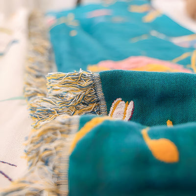 Katoenen Deken - Boho Vogelpatroon Met Decoratieve Franjes