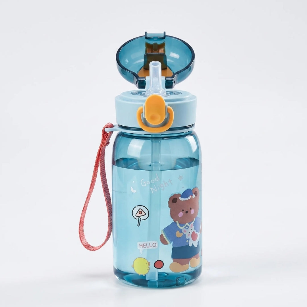 Drinkfles Voor Kinderen - 400 ml Met Rietje en Berenprint