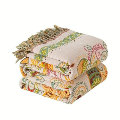 Boho Deken - Omkeerbaar met Herfstbladeren en Franjes