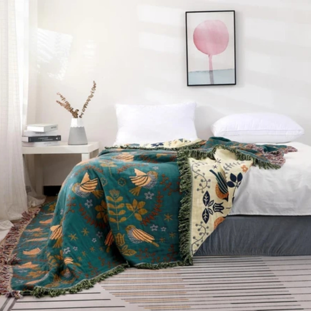 Katoenen Deken - Omkeerbaar Scandinavisch Design Met Franjes