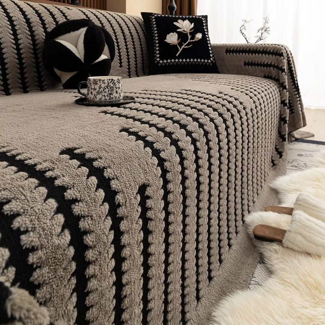 Sofa Cover - Pluche Getufte Afwerking met Antislip en Vintage Lijnpatroon