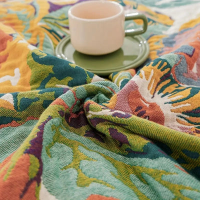 Katoenen Deken - Omkeerbare Bloemenprint met Jacquard Design