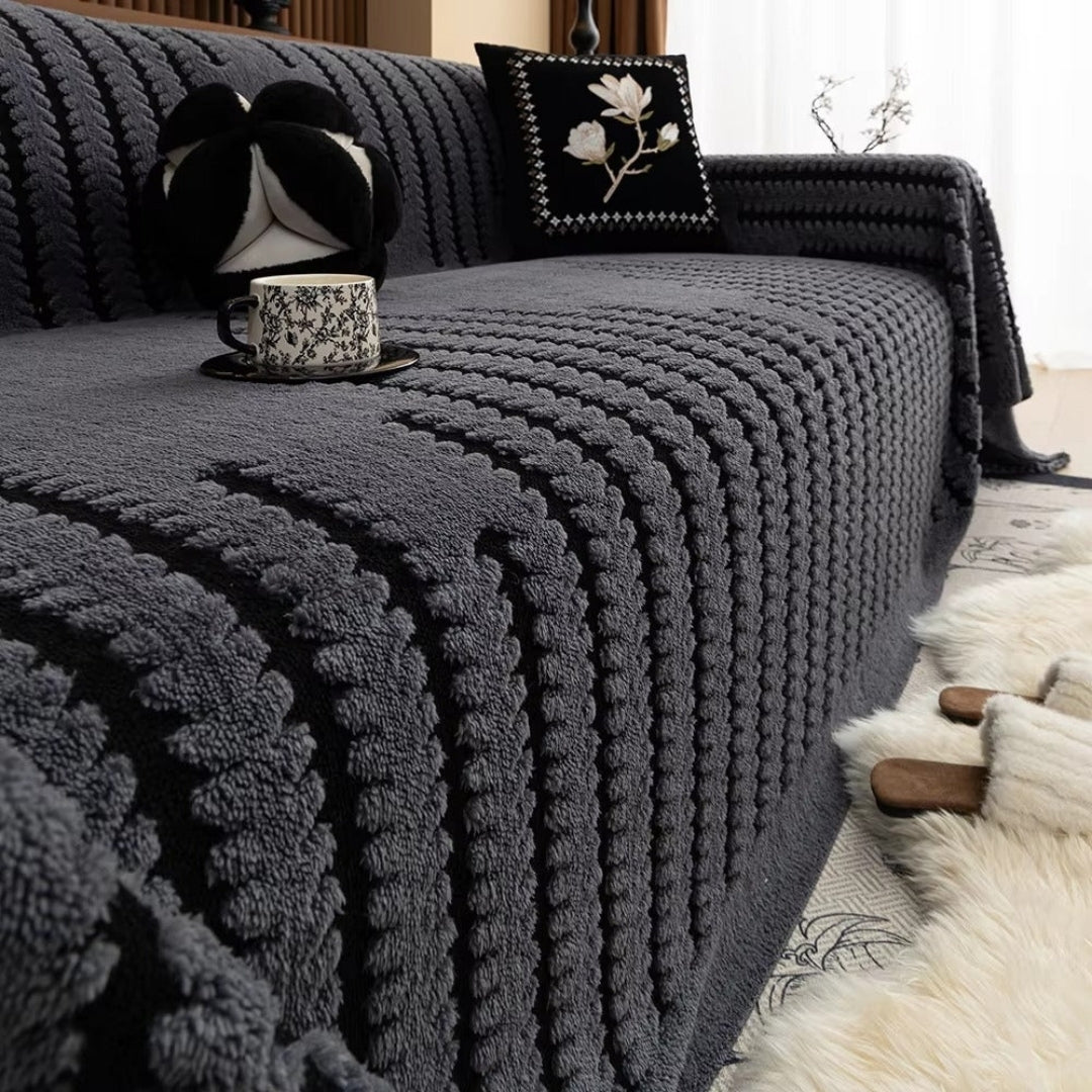 Sofa Cover - Pluche Getufte Afwerking met Antislip en Vintage Lijnpatroon