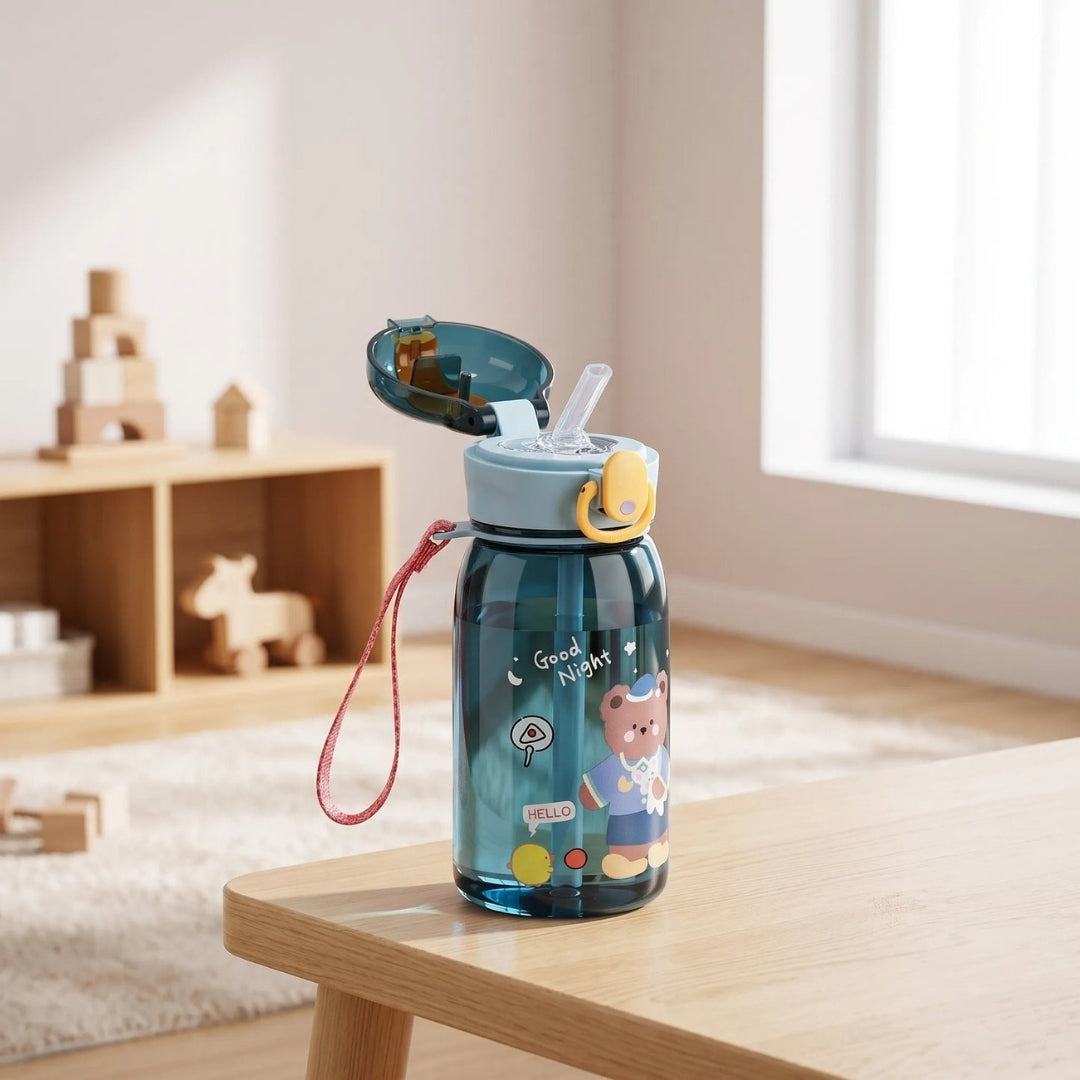 Drinkfles Voor Kinderen - 400 ml Met Rietje en Berenprint