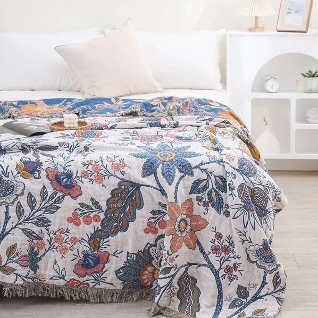 Omkeerbare Deken Met Bloemendesign & Jacquard-Structuur