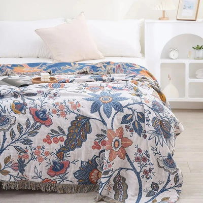 Omkeerbare Deken Met Bloemendesign & Jacquard-Structuur