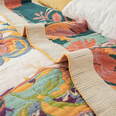 Katoenen Deken - Omkeerbare Bloemenprint met Jacquard Design
