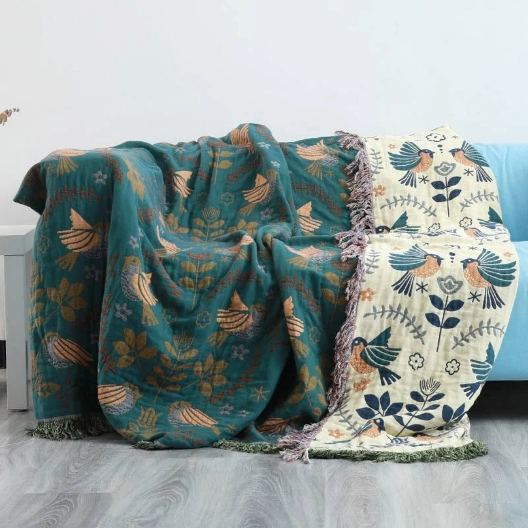 Katoenen Deken - Omkeerbaar Scandinavisch Design Met Franjes
