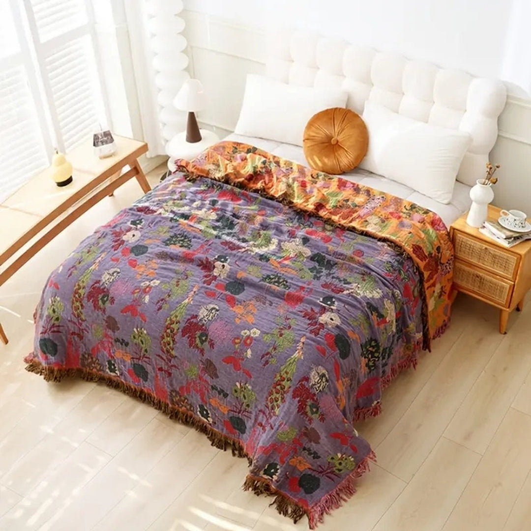 Katoenen Deken - Botanisch Jacquard Design