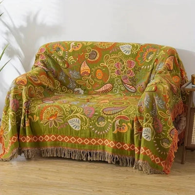 Boho Deken - Omkeerbaar met Herfstbladeren en Franjes