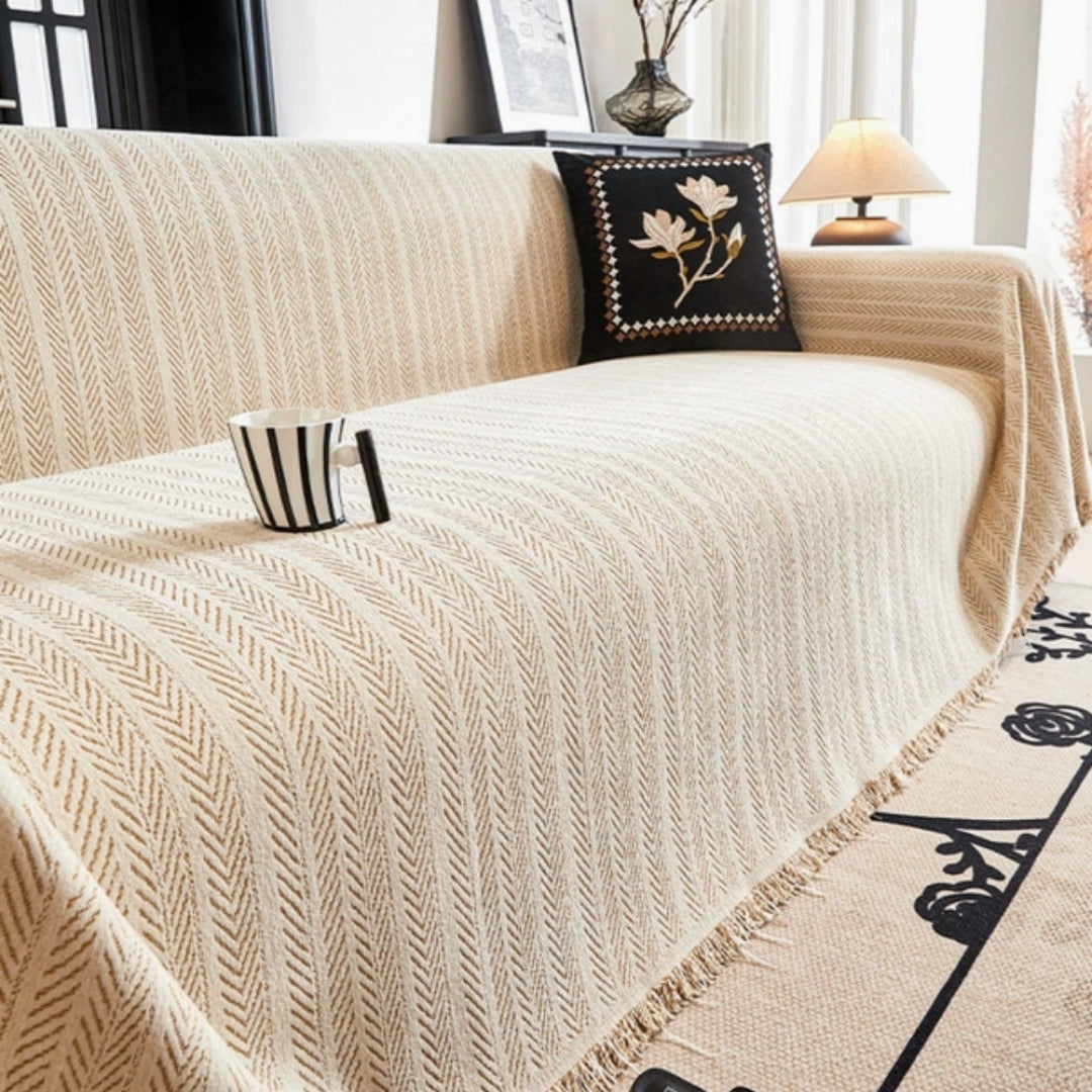 Bankhoes - Chenille Visgraatpatroon met Kwastjes en Antislip Afwerking