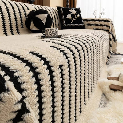 Sofa Cover - Pluche Getufte Afwerking met Antislip en Vintage Lijnpatroon
