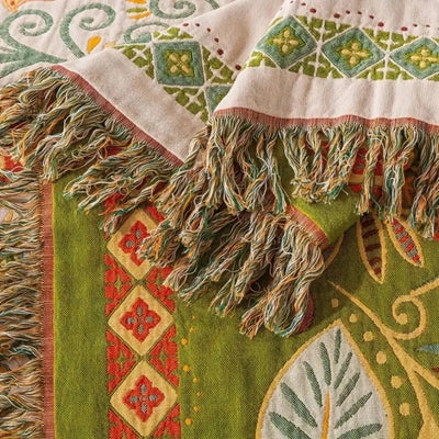 Boho Deken - Omkeerbaar met Herfstbladeren en Franjes